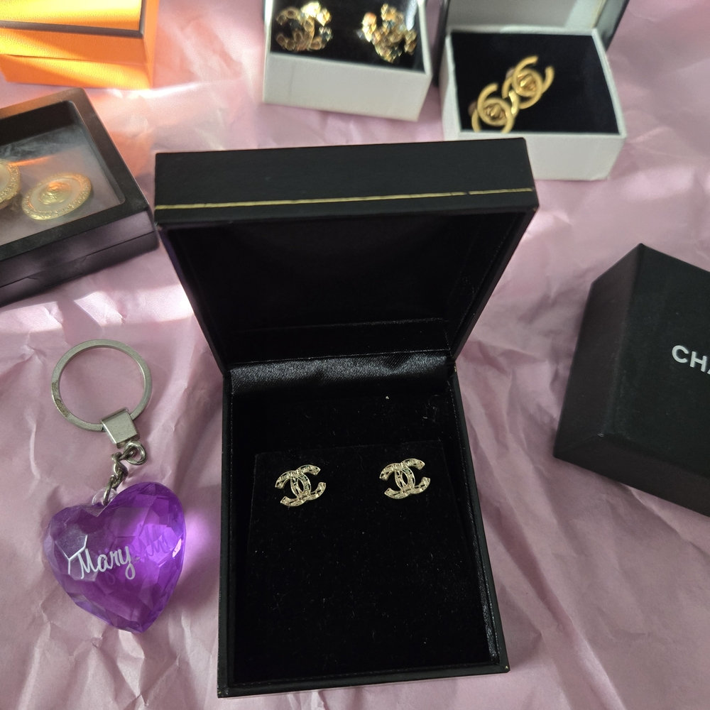 CHANEL Gold Logo Earrings